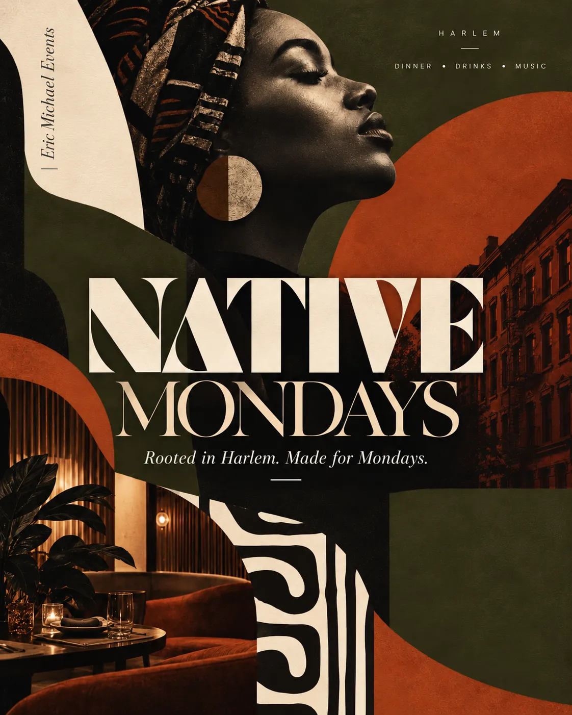 Native Mondays official flyer — rooted in Harlem, made for Mondays