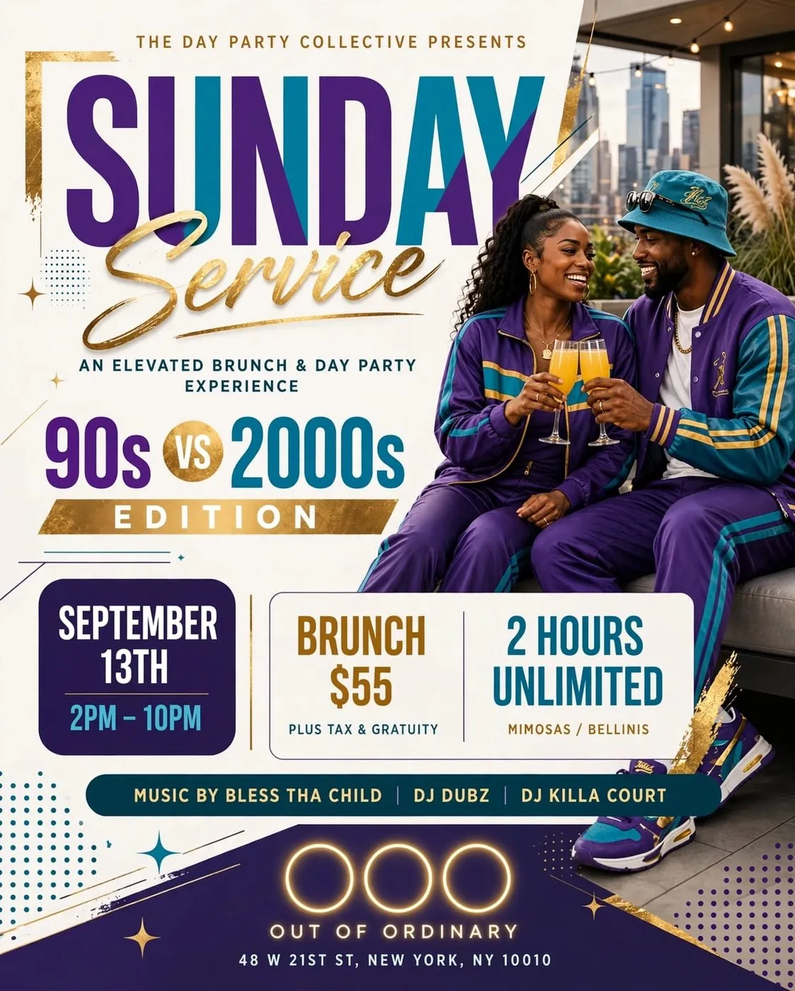 Sunday Service: 90s vs 2000s Edition flyer — Bless Tha Child, DJ Dubz, DJ Killa Court, Sunday September 13